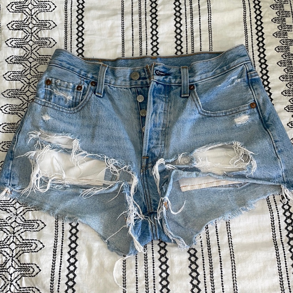 Levi’s High Waisted Destroyed Denim Shorts